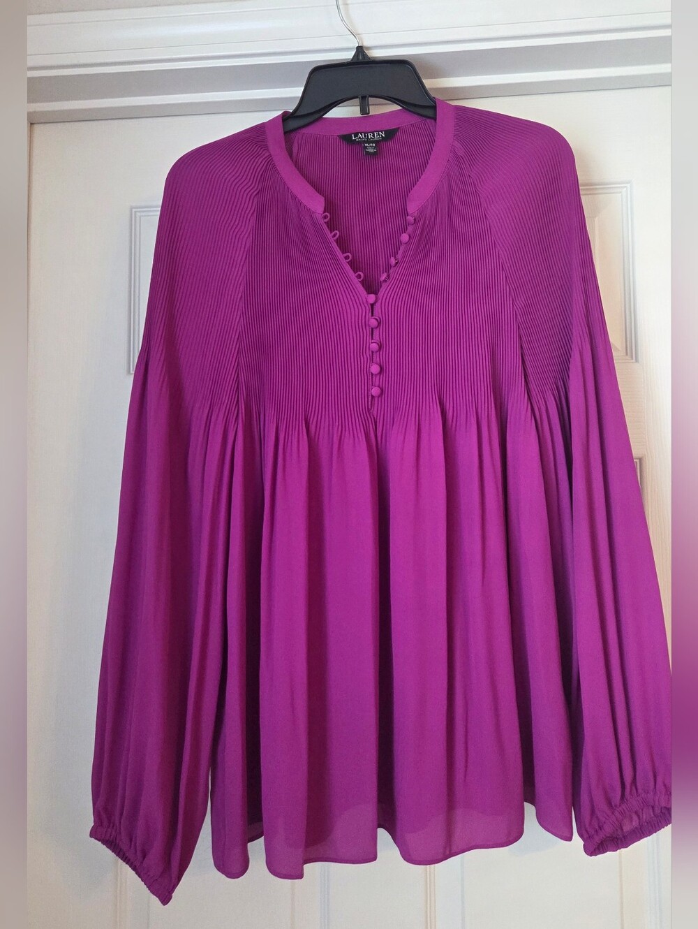 Lauren Ralph Lauren Magenta Pleated Button-Front Blouse
